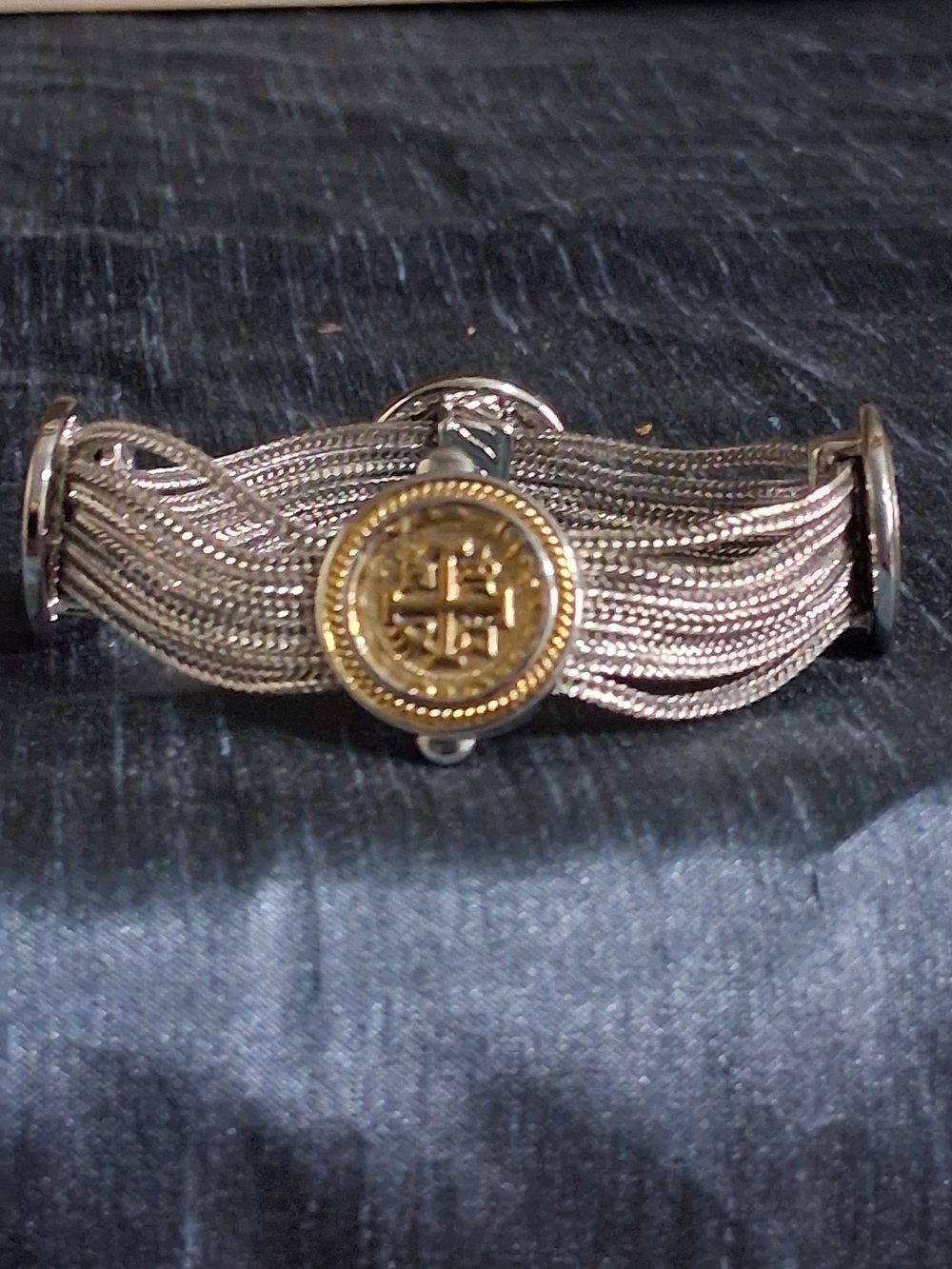 Gold and Silver Two-Tone Coin Shipwreck Medallion Chain Bracelet - Women Jewelry